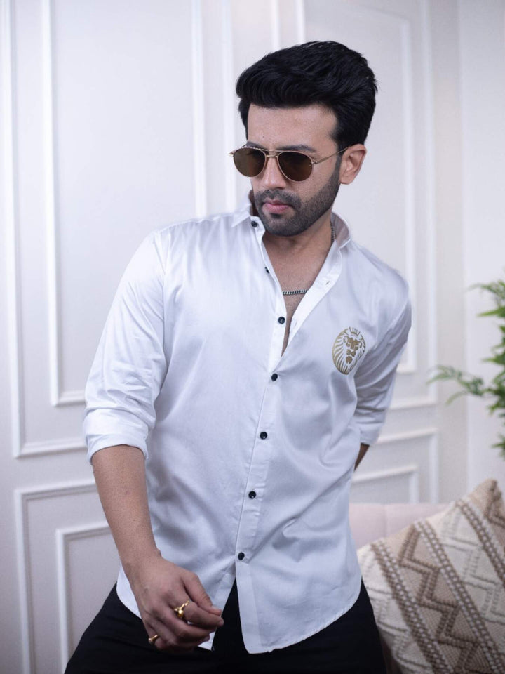 Majestic Lion Print Designer White Shirt for Men | Premium Shirts | Luxury Cotton & Designer Styles| Tavasaa | [2025]