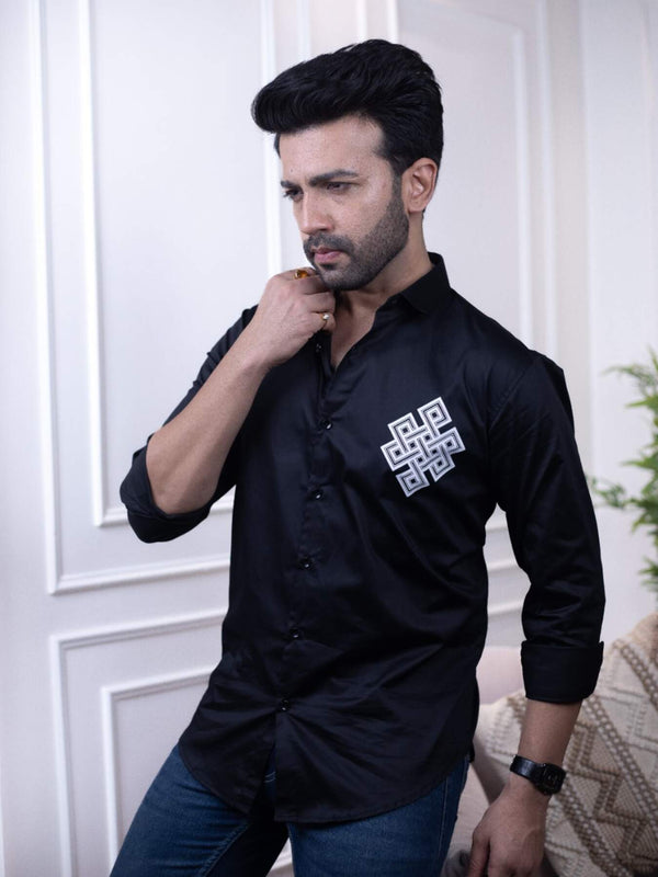 Black Designer Shirt with Celtic Knot Print | Timeless Style | Premium Shirts | Luxury Cotton & Designer Styles| Tavasaa | [2025]