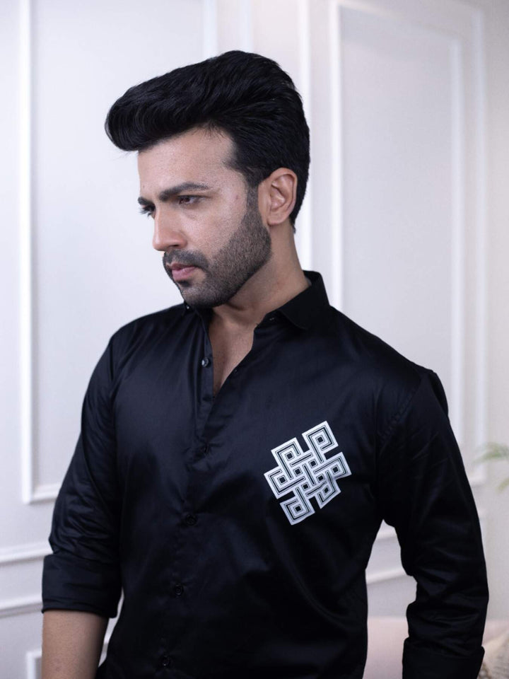 Black Designer Shirt with Celtic Knot Print | Timeless Style | Premium Shirts | Luxury Cotton & Designer Styles| Tavasaa | [2025]