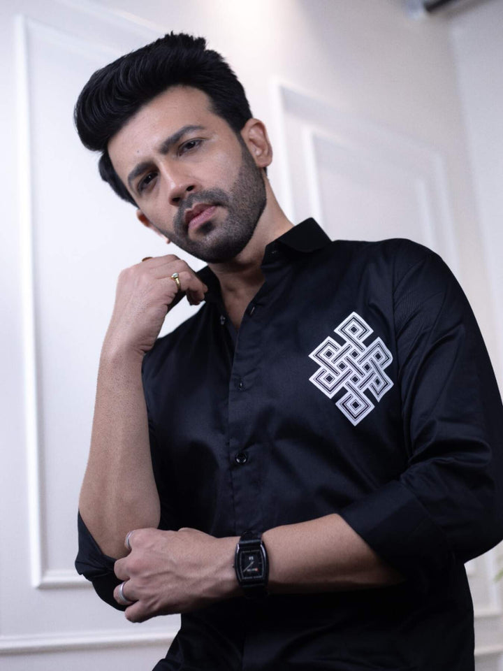 Black Designer Shirt with Celtic Knot Print | Timeless Style | Premium Shirts | Luxury Cotton & Designer Styles| Tavasaa | [2025]