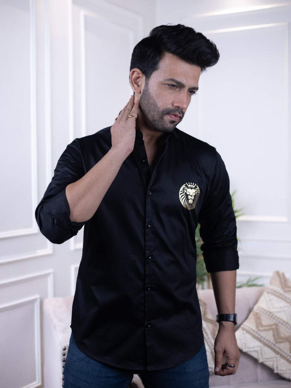 Majestic Lion Print Designer Black Shirt for Men | Premium Shirts | Luxury Cotton & Designer Styles| Tavasaa | [2025]