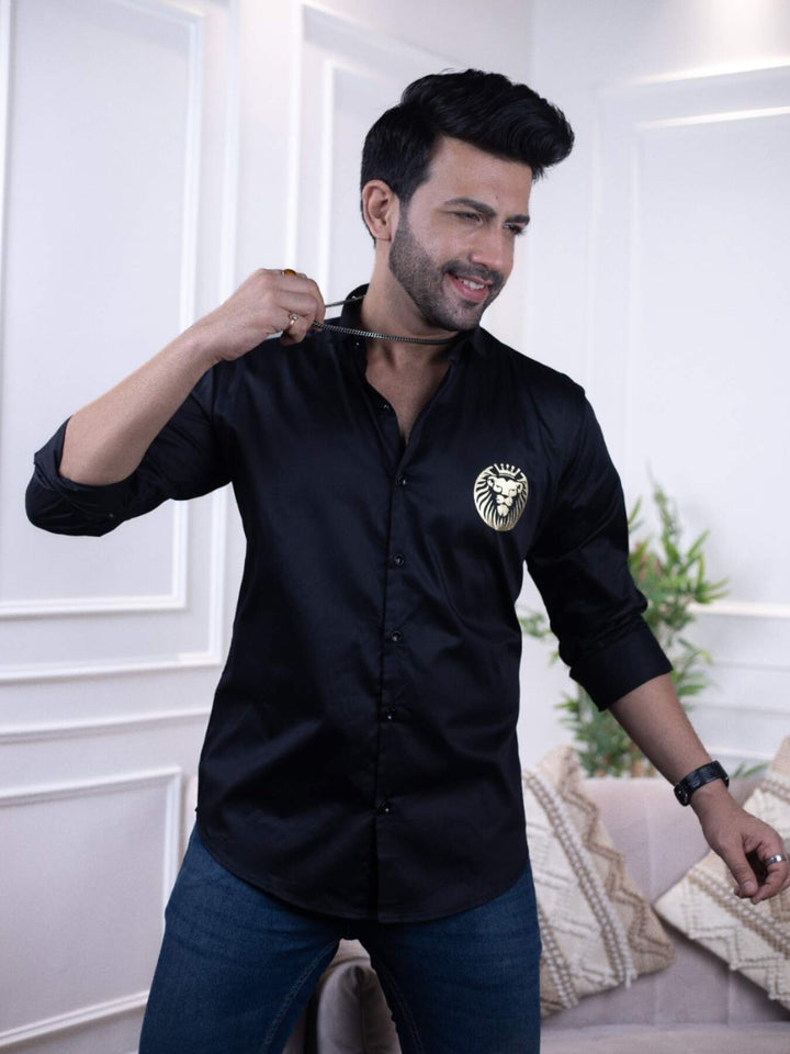 Majestic Lion Print Designer Black Shirt for Men | Premium Shirts | Luxury Cotton & Designer Styles| Tavasaa | [2025]