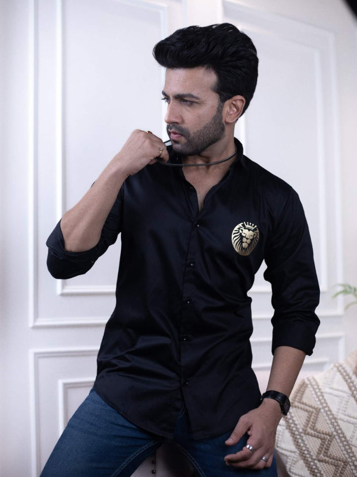 Majestic Lion Print Designer Black Shirt for Men | Premium Shirts | Luxury Cotton & Designer Styles| Tavasaa | [2025]