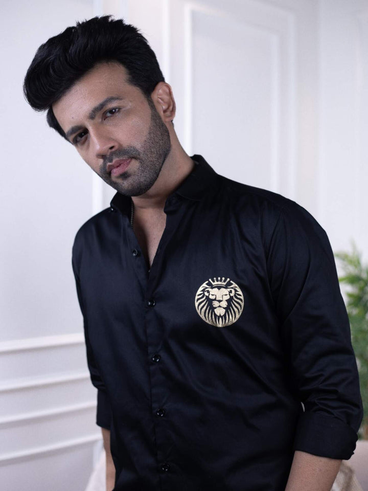 Majestic Lion Print Designer Black Shirt for Men | Premium Shirts | Luxury Cotton & Designer Styles| Tavasaa | [2025]