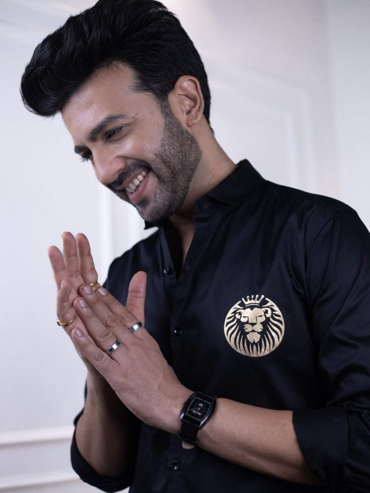 Majestic Lion Print Designer Black Shirt for Men | Premium Shirts | Luxury Cotton & Designer Styles| Tavasaa | [2025]