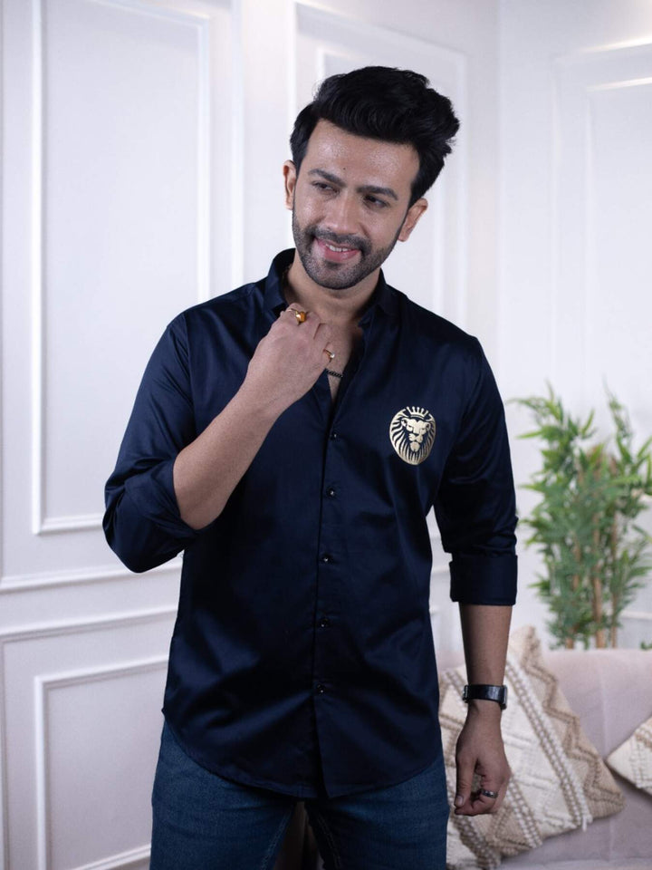 Majestic Lion Print Designer Navy Blue Shirt for Men | Premium Shirts | Luxury Cotton & Designer Styles| Tavasaa | [2025]