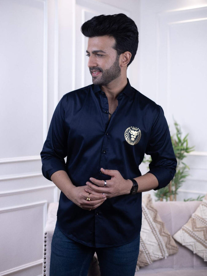 Majestic Lion Print Designer Navy Blue Shirt for Men | Premium Shirts | Luxury Cotton & Designer Styles| Tavasaa | [2025]