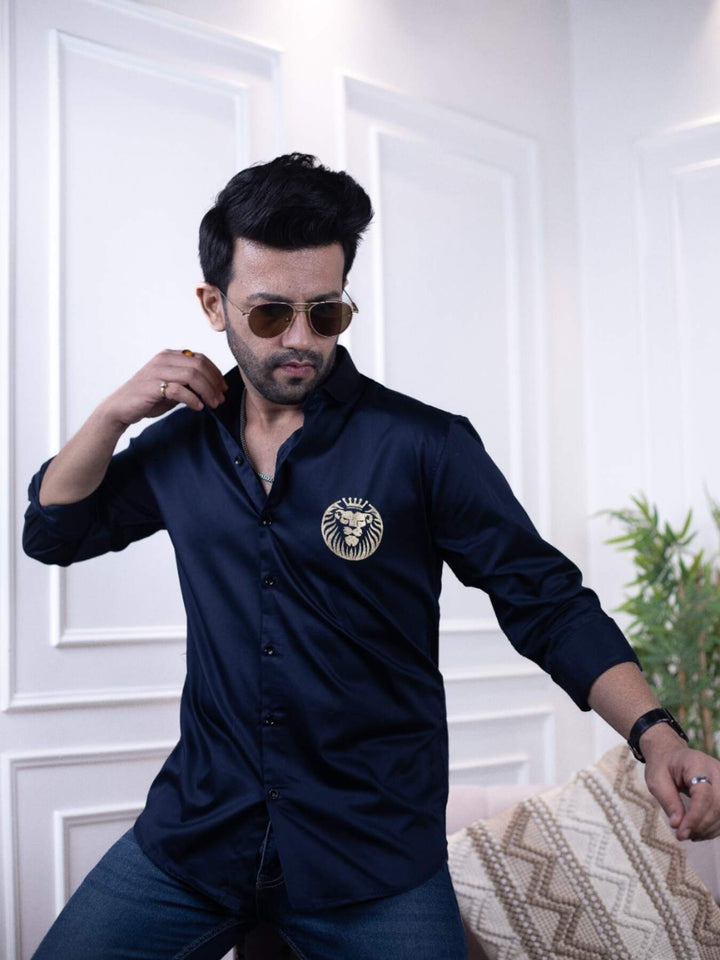 Majestic Lion Print Designer Navy Blue Shirt for Men | Premium Shirts | Luxury Cotton & Designer Styles| Tavasaa | [2025]