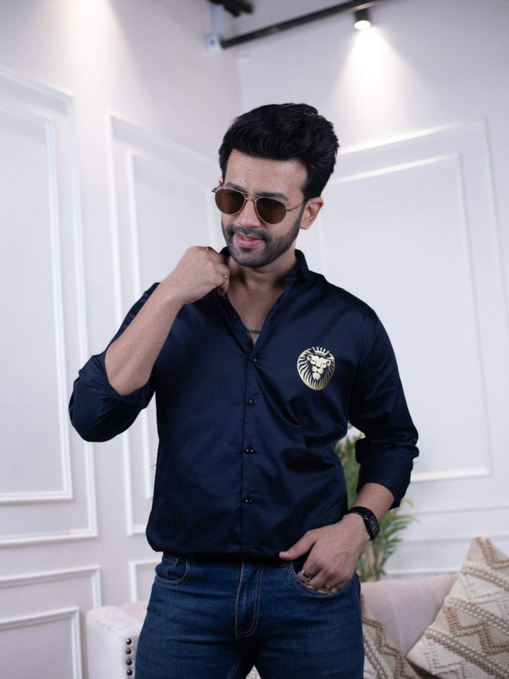 Majestic Lion Print Designer Navy Blue Shirt for Men | Premium Shirts | Luxury Cotton & Designer Styles| Tavasaa | [2025]