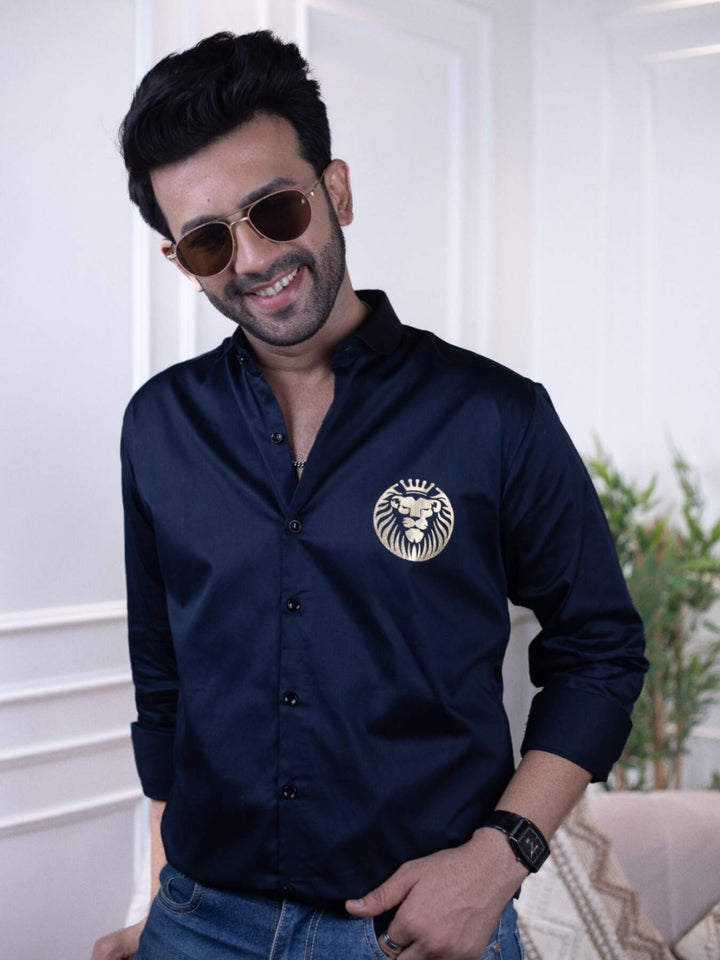 Majestic Lion Print Designer Navy Blue Shirt for Men | Premium Shirts | Luxury Cotton & Designer Styles| Tavasaa | [2025]